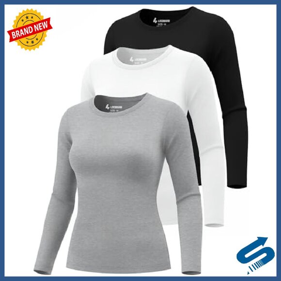 3 Pack Long Sleeve Thermal Underscrub Shirts Slim Fit Fleece Nurse Tee - Picture 4 of 7